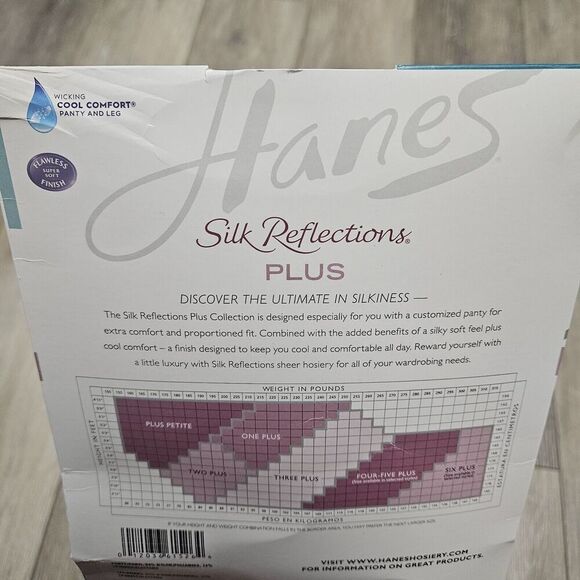 Hanes Silk Reflections Control Top Enhanced Toe Size Plus Petite Pearl Wicking - Picture 4 of 7